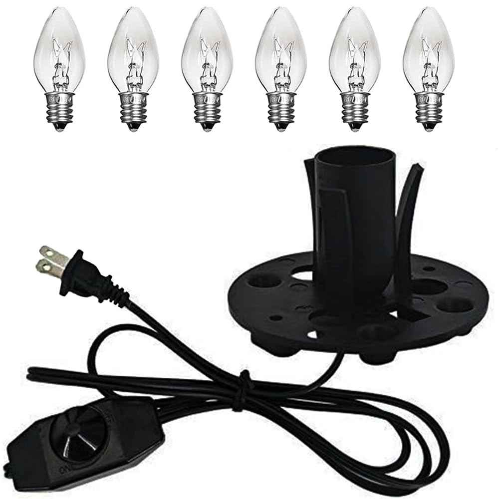 Himalayan Salt Lamp Cord Replacement with Dimmer Switch, 5 Feet Cords with Base Assembly and 6 E12 Halogen Bulbs
