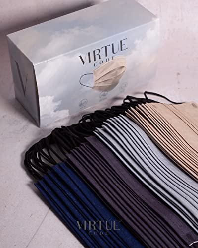 Image of VIRTUE CODE Support Face Masks - Soft 3 Ply Comfort Face Masks, Colorful Disposable Face Mask 50 Pack. Grey Beige Navy Blue Colored Masks. Adults Mens and Womens Disposable Face Masks