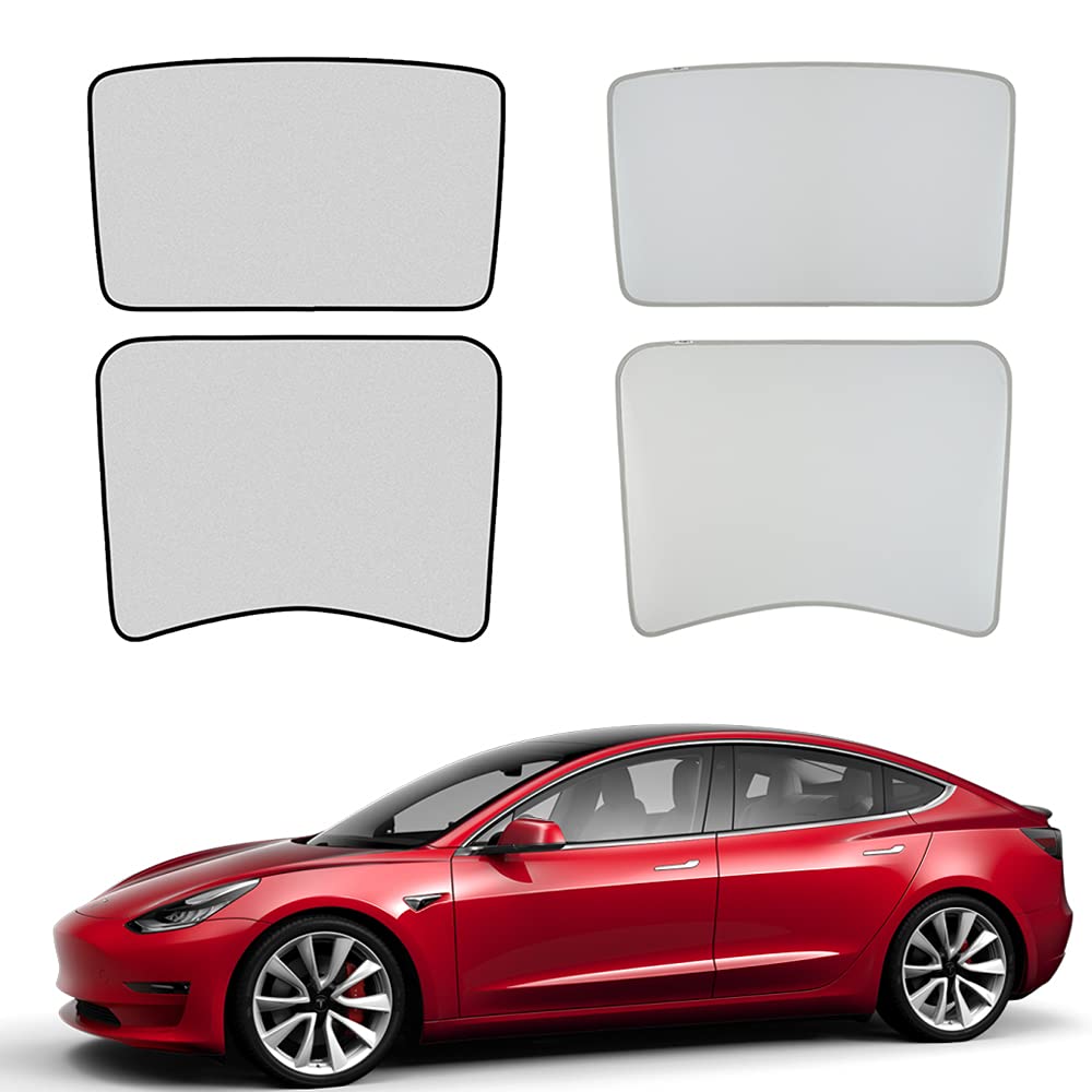 BASENOR 2017-2020 Tesla Model 3 Sunshade Roof, Front & Rear Glass Roof Sun Shades with Storage Bag, Sunroof Shade Blocking Heat Cover for Model 3 Interior Accessories Grey
