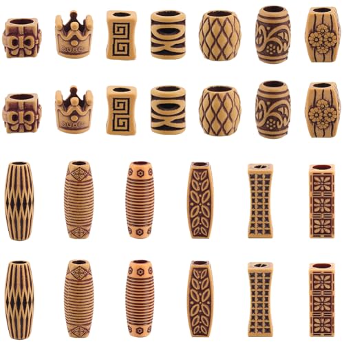 GORGECRAFT 26 Pieza de 13 Estilos de Cuentas Rastas,Joyería para el Cabello,Cuentas Barba,Trenza Pelo,Clip Plástico para el Pelo, Tubo,Puños Madera como