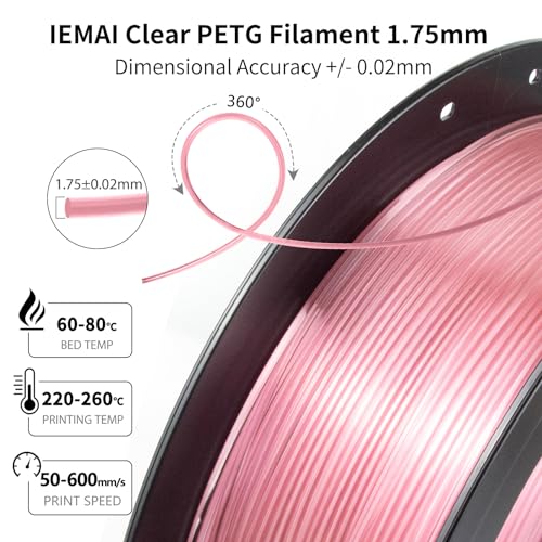 Image of IEMAI Clear PETG Filament 1.75mm 2KG Bundle, 1KG x 2 Spools Cyan & Pink, Glossy Transparent Finish PETG 3D Printer Filament for Lampshades, Home Decor & DIY Models