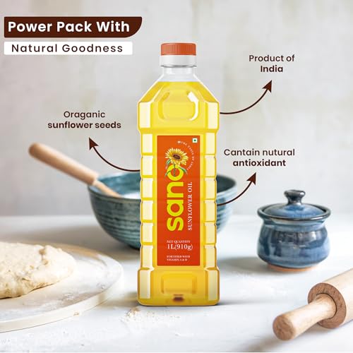 Image of Sano Sunflower Oil 1 Litre Pet Bottle - Pure, Nutrient-Rich sunflower Cooking Oil with High Smoke Point - Ideal for Frying, Sauteing, and Baking(Pack of 1)