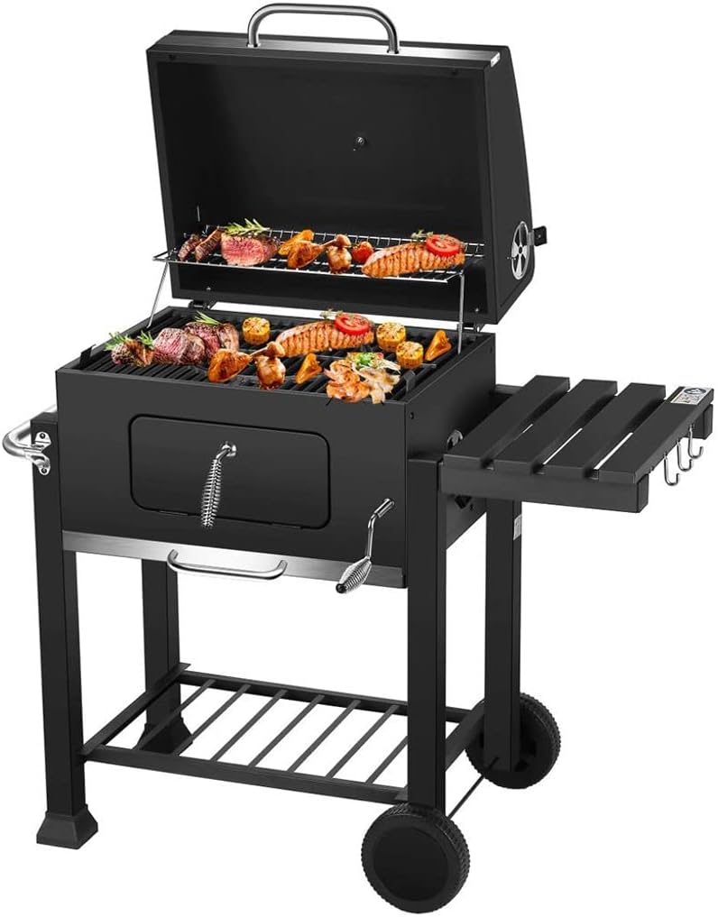 CuisineArt Garden Grill Master - Charcoal Grill BBQ Outdoor Picnic, Patio Backyard Cooking, with Cover, Black 115x56x108cm