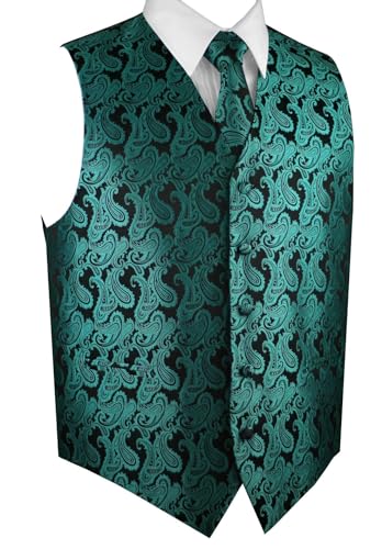 BEST TUXEDO Men's Formal, Prom, Wedding, Homecoming, Tuxedo Vest, Tie & Hankie Set in Paisley