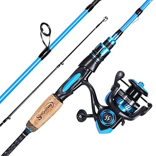 Combo de pesca caña MH y carrete giratorio 2000 azul de 5.9 pies