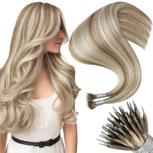 Moresoo Nano Ring Human Hair Extensions, Beige Platinum Blonde, 18 Inch