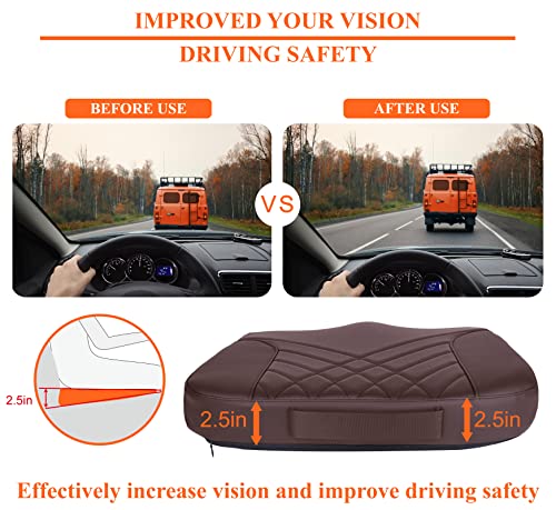Image of kingphenix Premium Car Seat Cushion, Memory Foam Driver Seat Cushion to Improve Driving View- Coccyx & Lower Back Pain Relief - Seat Cushion for Car, Truck, Office Chair (Leather Brown)