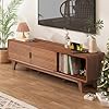 Mid Century Modern TV Stand for 55/60/65 Inch TV, 63″ TV Console Table with Fluted Sliding Doors, Entertainment Center and Media Console Cabinet with Storage for Living Room (Walnut)