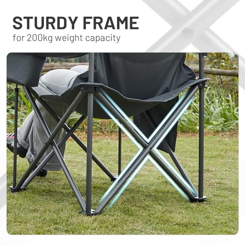 TIMBER RIDGE Camping Chairs for Adults Heavy Duty 200kg Oversized, Padded Folding Chair with Cup Holder and Cooler Bag Comfy for Outdoor Picnic Fishing Garden, Lightweight and Portable (Grey- 2PCs) - Image 6