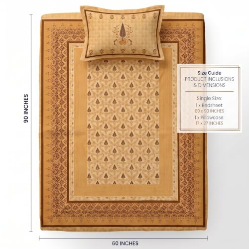 Image of BSB HOME 240 TC Cotton Single Bedsheet, Premium Soft & Breathable Single Bed Sheet, Skin Friendly Durable Printed Bed Cover for Bedroom, Elegant Cotton Bedding, 60 x 90 Inches - Honey Beige