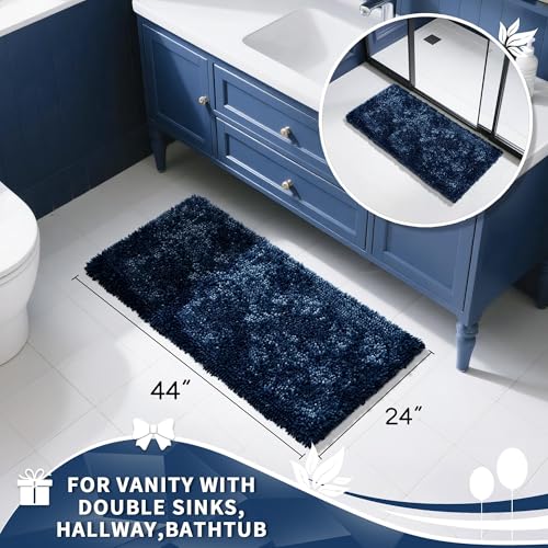 Image of Yimobra Long Bathroom Rug Non Slip 44x24 Inch, Extra Thick Soft Absorbent Chenille Bath Mat, Machine Washable Bath Rugs for Bathroom Floor, Tub and Shower, Home Decor Accessories, Light Blue