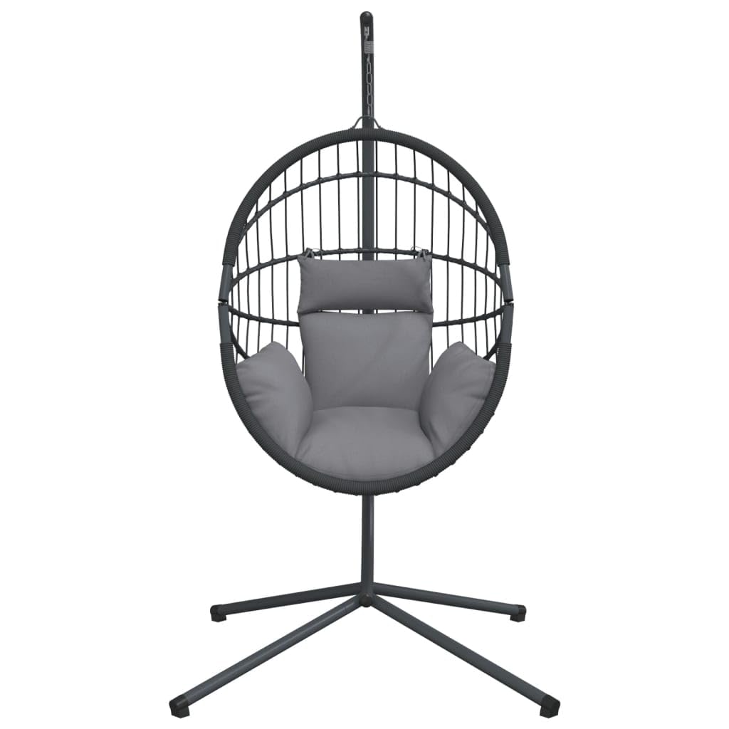 Fauteuil suspendu en rotin gris design œuf avec support