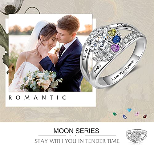 Personalized Promise Rings for Her Engraved Names Anniversary Ring for Women Custom Moon Statement Grandma Ring4