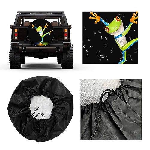Image of Dancing Tree Frog Spare Tire Cover Cartoon Green Frog with Orange Eyes Equilibrium Swing Weatherproof Universal Wheel Protectors Camper Tire Covers for Trailer Rv Travel(17 inch)