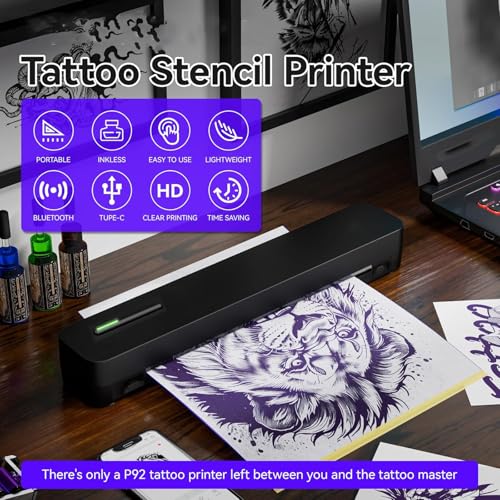 Impressora portátil sem fio, Bluetooth, impressora térmica, sem tinta, estêncil de tatuagem, suporte