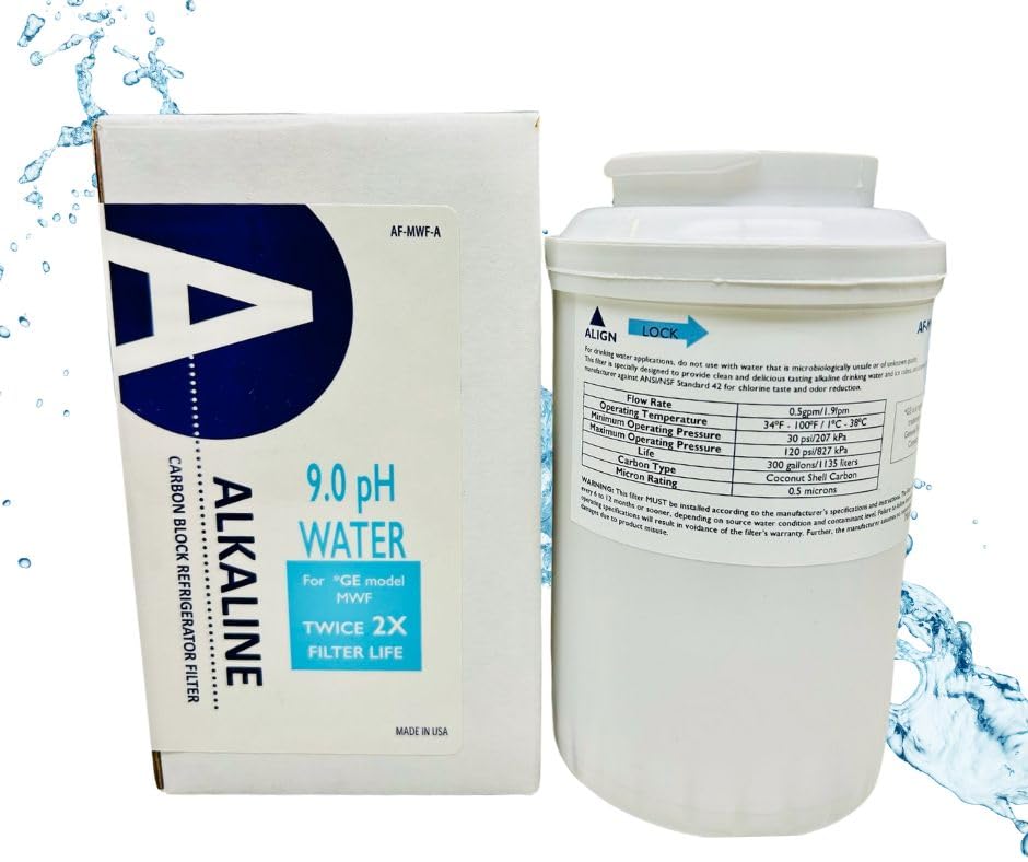 AF-MWF-Alkaline Water Filter Replacement (pH level 9.0) Compatible with GE model MWF (2X life) by THINKALKALINE