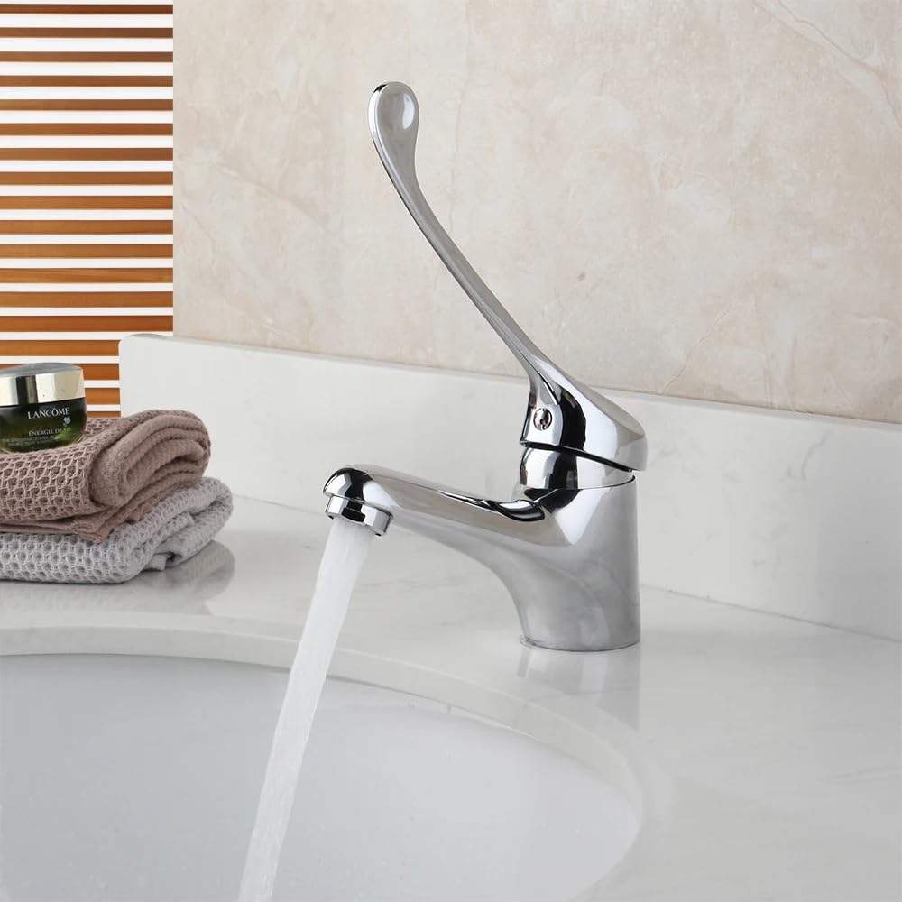 KLVN Miscelatore cromato per lavabo da bagno: rubinetto per l'igiene medica montato sul piano con controllo dell'acqua calda-fredda per l'uso del lavandino (B)