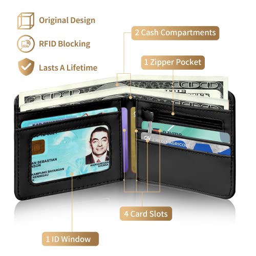 Image of Kids Teen Boys Cool Wallet Men Mens Men'S Amerian Flag Leather Credit Id Card Cash Holder Man Black Rfid Blocking Zipper Wallets With Coin Pocket Id Window Aesthetic Teen Boy Male Youth Guys