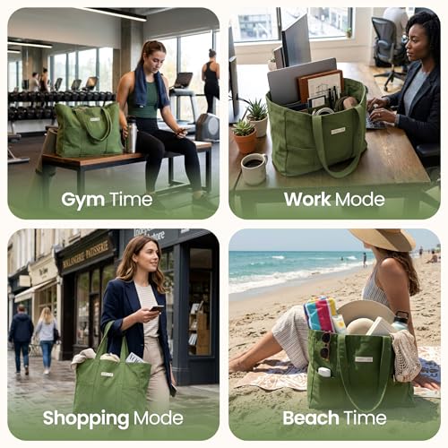 26L Harp + Ra Unstructured Extra Large Canvas Tote Bag for Women, Open Top, No Zipper, Laptop Sleeve, 3 Pockets, 23x14x7 in - Image 3
