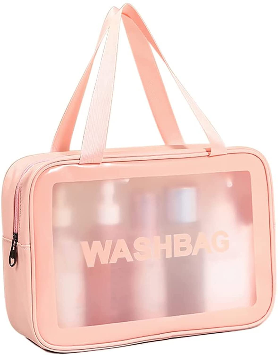 KUKLAR Wash Bag Pouch for Travel Kit Toiletry Bag Cosmetic Bag Make Up Box for Brushes, Accessories with Handle, Large Capacity Translucent Waterproof Travel Storage Organizer Set of 1(Pink) (B0DHSBQVBG) Amazon Price History, Amazon Price Tracker