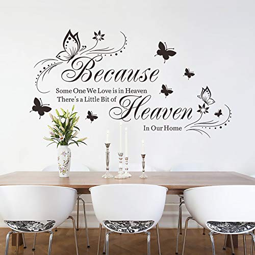 Because Someone We Love Is In Heaven Wall Decals, Flowers Quotes And Sayings Butterfly Wall Stickers, Removable Diy Vinyl Wall Decor Art Mural For Bedroom Living Room Decoration (Black) #TOP2