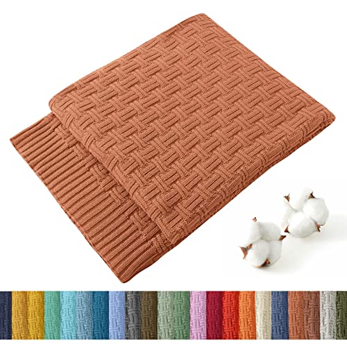 Image of TREELY 100% Cotton Knitted Throw Blanket 60 x 80 Inches, Caramel