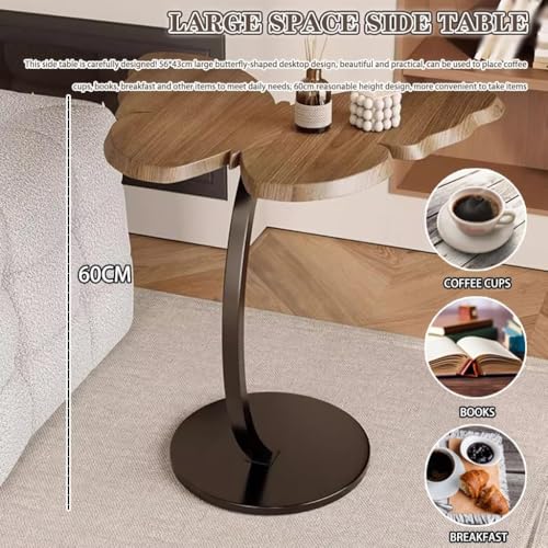 Image of Owme Adjustable Table Stands Couch Side Table, Swivel TV Tray Table, 360 Top Moving C-Shaped End Table, Small Center Table for Home Office Balcony | Storage Organizer (Nut Brown, Butterfly)