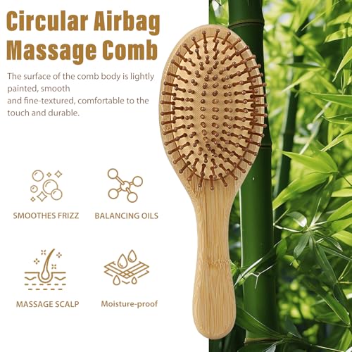 Bambus Haarbürste Holz mit Natur Pins, Bamboo Brush für Frauen Männer und Kinder, Antistatisch und Anti-Frizz Haarbürste (Rund)