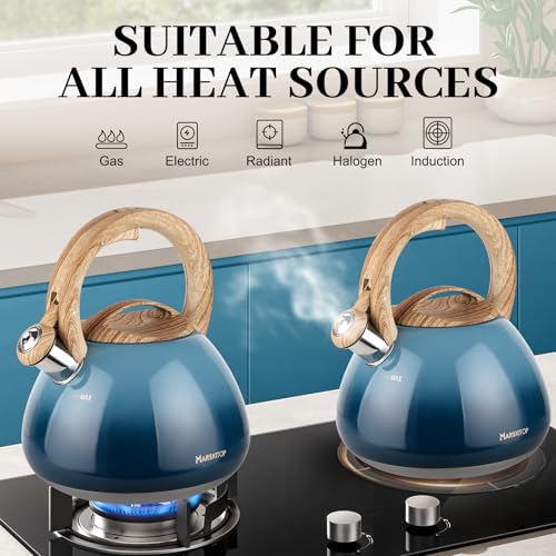 MARSKITOP Tea Kettle Stovetop Whistling, 2.6 Quart Tea Pot for Stove, Food Grade Stainless Steel Teapot for Stovetop with Anti-Hot Handle, Suitable for All Heat Sources, Blue by MARSKITOP - Image 6