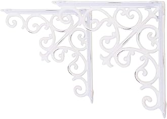 Sungmor 2PC 7.1 Inch Heavy Duty Decorative Brackets for Shelves, Vintage Victorian Cast Iron Shelf Bracket, Sturdy White L Shape Metal Corner Brace Shelf Supporter, Wall Mounted Floating Shelf Bracket