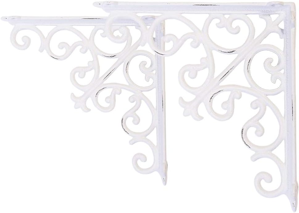 Sungmor 2PC 4.7 Inch Heavy Duty Decorative Brackets for Shelves, Vintage Victorian Cast Iron Shelf Bracket, Sturdy White L Shape Metal Corner Brace Shelf Supporter, Wall Mounted Floating Shelf Bracket