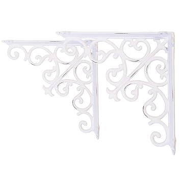 Sungmor Cast Iron Shelf Brackets Wall Mounted Supports - Heavy Duty & Sturdy 90 degree Right Angle Wall Board Hangers - 2PC White & 4.7INCH - Solid & Decorative Corner Brace Joint Angle Bracket Fastener