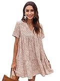 Floerns Women's Cute V Neck Ruffle Sleeve Babydoll Swing Dress Apricot L