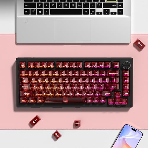 Image of dagaladoo Red Clear keycaps,Transparent keycaps 60 75 100 Percent,Ceramic Jelly Key caps Set,Shine Through Key caps.,MDA Profile Keyboard Key Cap for Mx Switches Mechanical Keyboard
