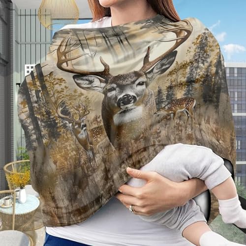 Image of Youngerbaby Deer Hunting Baby Nursing Cover for Breastfeeding Stretchy Breastfeeding Cover Lightweight Baby Shower Present Breast Feeding Cover Ultra Soft Breathable Carseat Cover