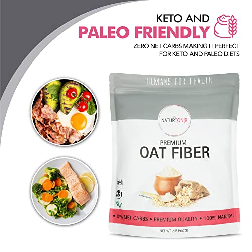 Naturtonix Premium Oat Fiber, Ultra Finely Ground, All Natural, Low Carb Flour Alternative, Non-Gmo, Vegan, Gluten Free, Certified Kosher & Keto Friendly, Great For Breads & Smoothies, 1 Pound #TOP3