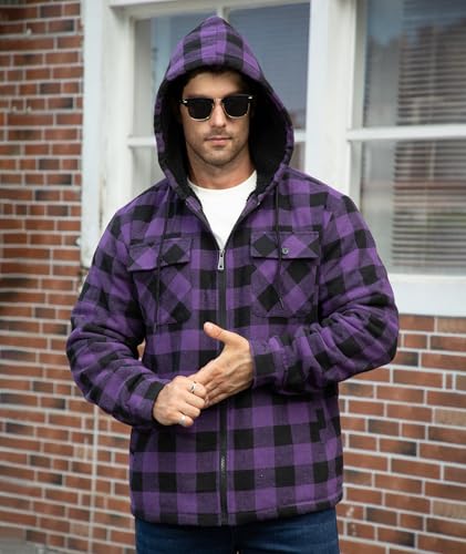 Image of GEEK LIGHTING Men's Flannel Shirts Jacket Sherpa Lined Fleece Plaid Hoodie Long Sleeve Winter Warm Coat