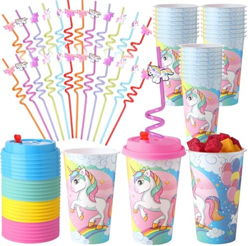 Maxcheck 36 Sets 16 oz Unicorn Cups Birthday Party Favors with Co...