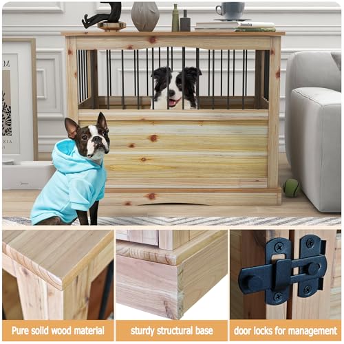 TAOHFE Solid Wood Dog Crates for Medium Dogs, Multifunctional Dog Kennel Furniture, Sufficient Space for Pets Dog Kennel Indoor, Medium Dog Crate Furniture with Reliable Metal Lock - Image 6