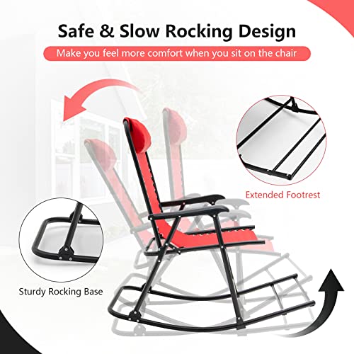 Tangkula Outdoor Folding Rocking Chair, No Assembly Required, Foldable Rocker Recliner With Headrest, Portable Lounge Chair For Camping, Patio, Lawn, Garden, Yard Or Balcony #TOP5
