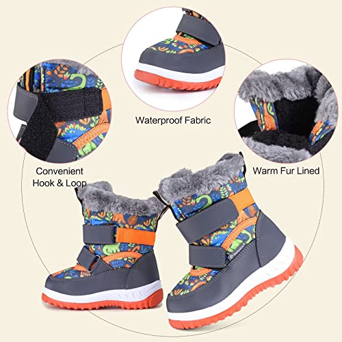 FANTURE Winter Snow Boots for Boy and Girl Outdoor with Fur Lined(Toddler/Little Kids) U421ELTX06-Dinosaur Orange-25 by FANTURE - Image 6