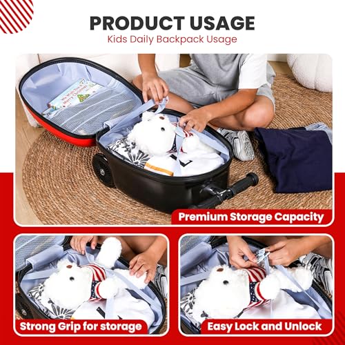 Ladybug Kids Scooter Suitcase - Folding Kids Luggage with Wheels - Multifunctional Ride on Luggage Travel suitcase with Strong Grip, Easy Locks and Zippers – Capacity to Hold 110LB4