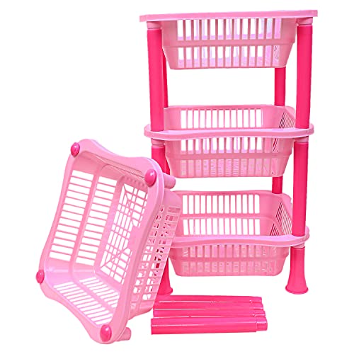 Image of Kuber Industries Plastic 4-Tier Multi-Purpose Square Storage Basket, Organizer, Shelf Rack (Pink)-50KM01717