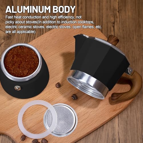 Image of 4-in-1 Moka Pot Espresso Set with Electric Stove 3 Cup Aluminum Stovetop Coffee Maker Percolator Italian Classic Mocha Coffee Machine with Powder Dispenser Filter Paper Portable Camping Black