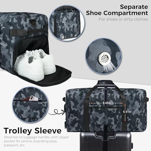 Image of Fmeida 65L Duffle Bag Foldable Travel Duffel Bags for Men Women Travel Bag | Shoes Compartment, 65L Large Capacity, Foldable, Packable, Water Repellent, Tear Resistant, for Traveling Gym Overnight Camp