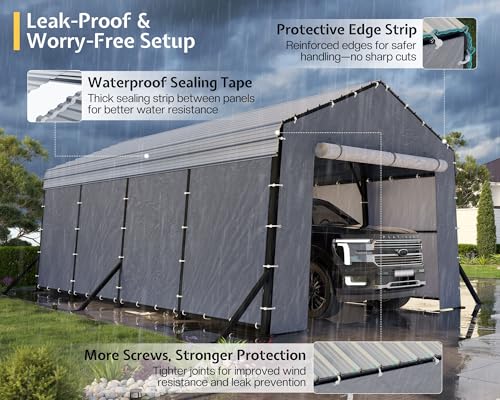 Image of Jocisland 12x20x10.5 FT Heavy Duty Metal Carport, All-Weather Car Canopy with Waterproof Removable Sidewalls, Reinforced Base & Galvanized Steel Roof, Car Shelter for Cars, Boats, Trucks