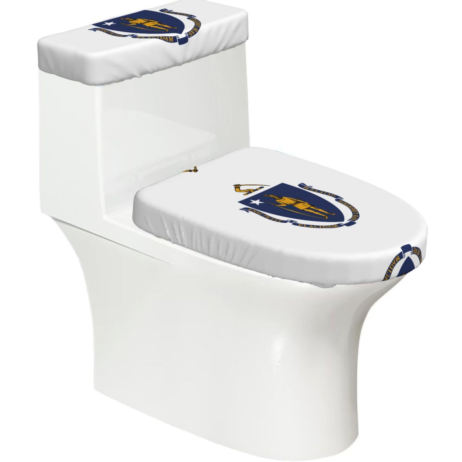 Massachusetts State Flag Print Bathroom Decor Toilet Lid Cover And Tank Covers, Restroom Accessories Fits Most Round