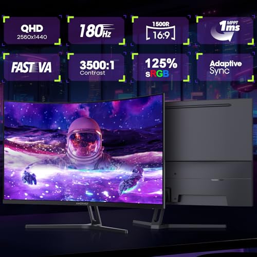 Amzfast 32 Inch Curved Gaming Monitor, 2K QHD 180Hz, 2560x1440p, Fast VA, 1ms MPRT, Adaptive Sync, 3500:1 Contrast, HDR, DCI-P3 93%, sRGB 125%, 1500R, VESA 100x100mm, HDMI 2.0&DP 1.4 - AMZG32C1Q - Image 3