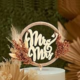 Fiwochic Rustic Wedding Cake Topper Western Mr and Mrs Wedding Cake Topper Natural Boho Wood Decor with Pampas Grass for Fall Autumn Supplies