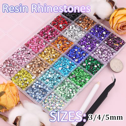 Image of Resin Rhinestones for Bedazzling with Tweezers, 12000Pcs Multicolor 3 /4 /5mm Rhinestones for Crafting with 3Pcs 10ml B7000 Jewelry Glue for DIY Crafts Clothing Tumblers Shoes Fabric Nail Art
